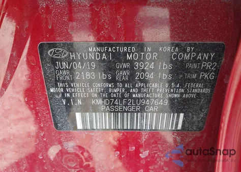 2020 Hyundai Elantra Se z USA, uszkodzony, nr VIN KMHD74LF2LU947649